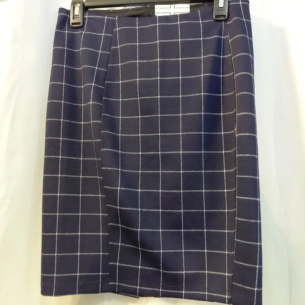 New Liverpool 90s Y2k Navy Blue Plaid Pencil Skirt Sz 6 Petite - Picture 1 of 9